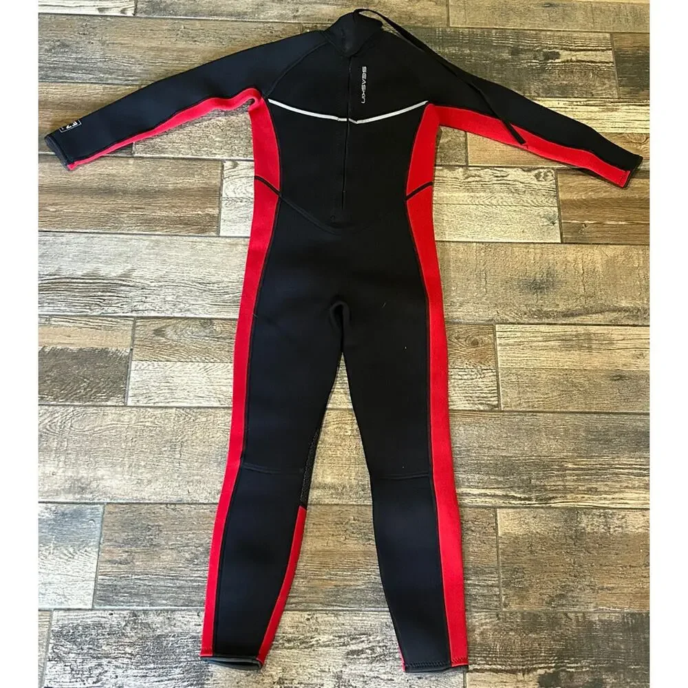 Sea Skin Wetsuit Youth Size 12 Red Black Full Body Zip 3MM Neoprene Scuba Gear